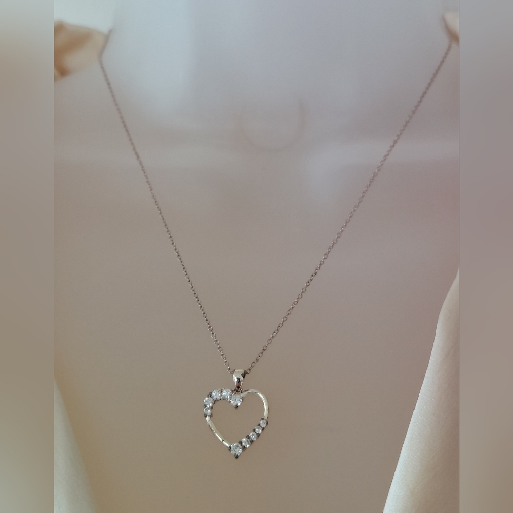 Vintage Sterling Silver Rhinestone Heart Necklace
